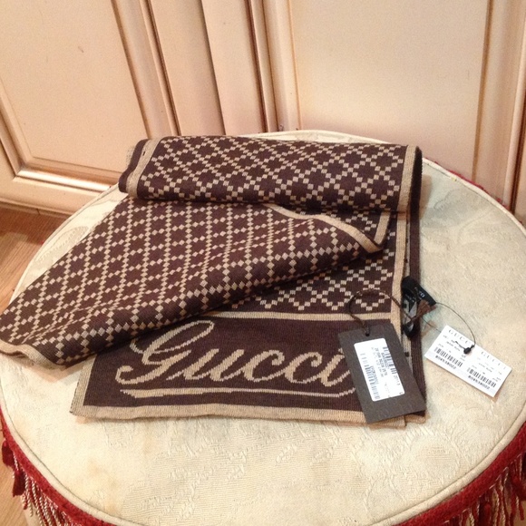 new  Gucci brown wool scarf with tag - Picture 1 of 5